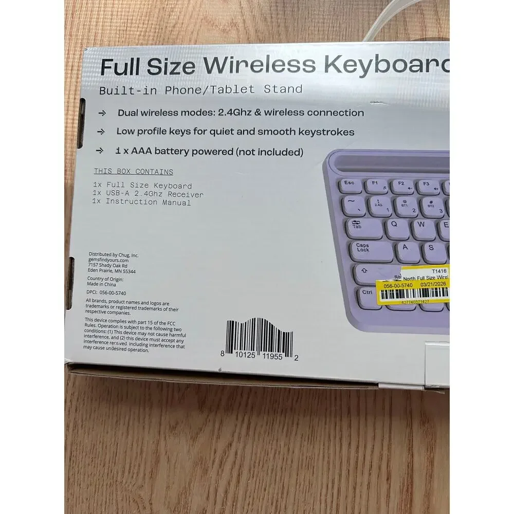 New North Full Size Lavender Wireless Keyboard with Built-in Phone/Tablet Stand